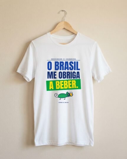 Camiseta O Brasil Me Obriga a Beber Manifesto Boteco Verde e Amarelo Camaleão Unissex 100% Algodão