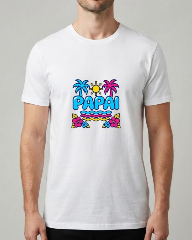 Camiseta Papai Chá Revelação Tropicália Unissex 100% Algodão, vestida em modelo