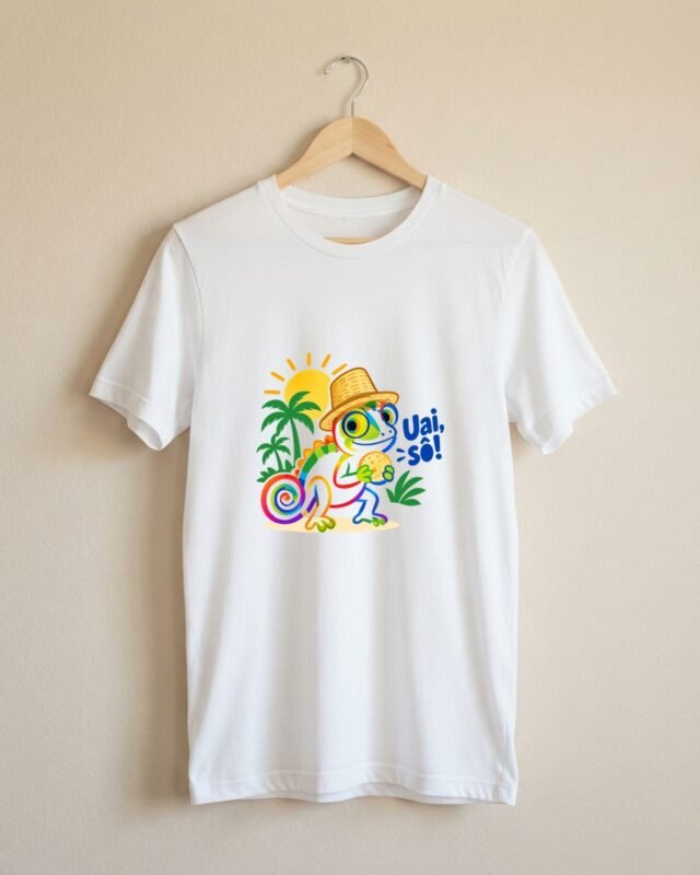Camiseta Uai, Sô! Camaleão Mineiro Tropicália Unissex 100% Algodão: peça no cabide