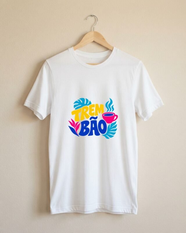 Camiseta Trem Bão Café Mineirês Tropicália Unissex 100% Algodão: peça no cabide