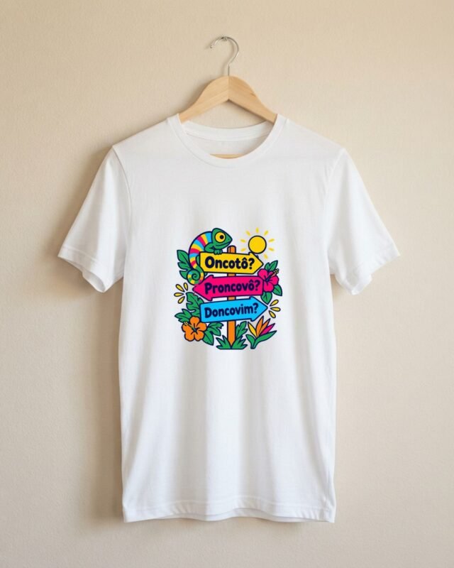 Camiseta Oncotô? Proncovô? Doncovim? Camaleão Unissex 100% Algodão: peça no cabide