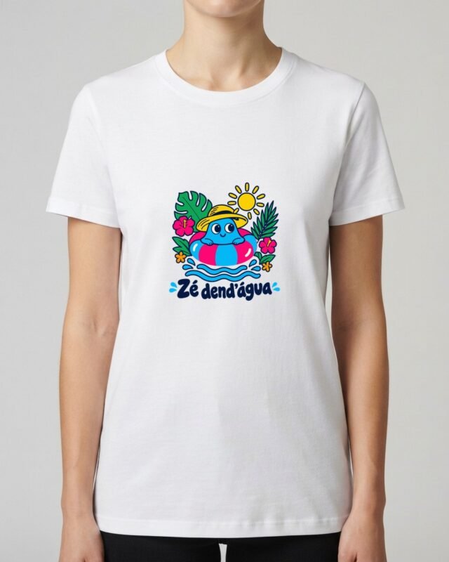 Camiseta Zé Dend'água Boia Mineirês Tropicália Unissex 100% Algodão, vestida em modelo feminina