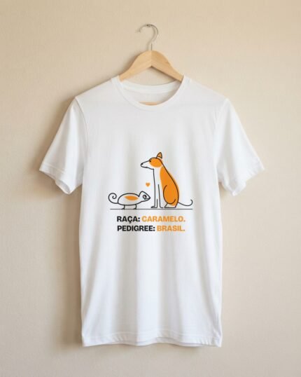 Camiseta Raça Caramelo Pedigree Brasil Vira-Lata com Camaleão Minimal Linha Unissex 100% Algodão